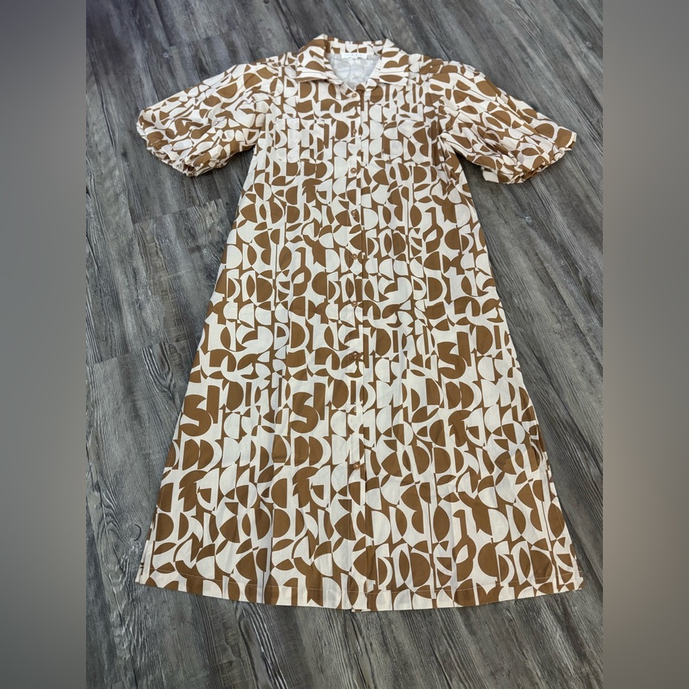 THML Tan and Cream Geometric Blouse